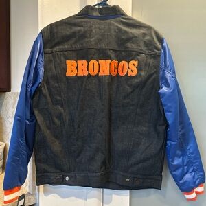 Levis Denver Broncos Jacket NFL Football Blue Denim Varsity Trucker Mens $158-L